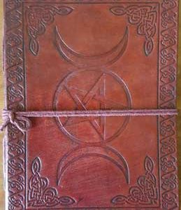 5" X 7" Triple Moon Pentagram Leather Blank Book W/cord