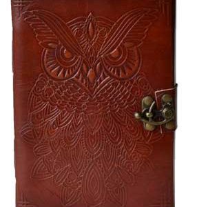 5" X 7" Owl Leather Blank Book W/ Latch