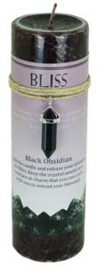 Bliss Pillar Candle With Black Obsidian Pendant