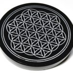 4" Obsidian, Black Flower Of Life Altar Tile