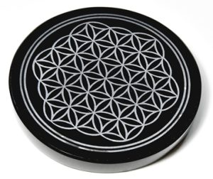 4" Obsidian, Black Flower Of Life Altar Tile