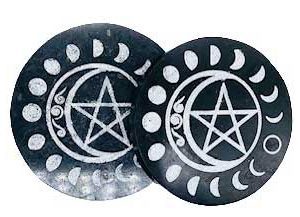 (set Of 2) 3" Black Tourmaline Pentagram/ Moon Coaster