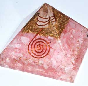 65mm Orgone Rose Quartz & Quartz Point Pyramid