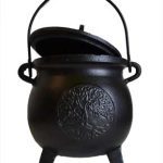 6" Tree Of Life Cast Iron Cauldron W/ Lid