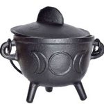 5" Cast Iron Cauldron W/ Lid Triple Moon