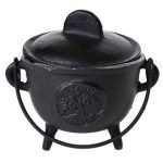 5" Cast Iron Cauldron W/ Lid Tree Of Life