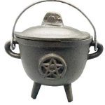 5" Cast Iron Cauldron W/ Lid Pentagram