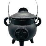 3" Pentagram Cast Iron Cauldron W/ Lid