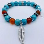 8mm Turquoise, Red Agate, Hematite With Feather