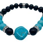 8mm Black Onyx, Turquoise, Turquoise Nugget Bracelet