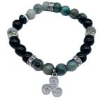 8mm Emerald, Black Tourmaline, Triple Spiral Bracelet