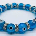 8mm Evil Eye In Aqua Bracelet