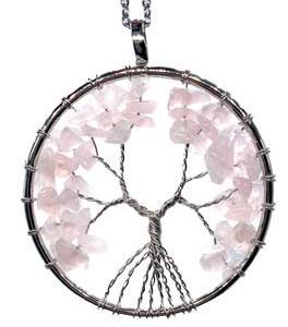 2" Round Tree Of Life Rose Quartz Necklace