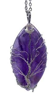2" Oval Tree Of Life Amethyst Necklace