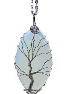 1 3/4" Oval Tree Of Life White Opalite Necklace