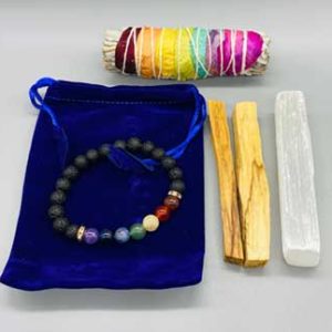 Balancing Kit (4" 7 Chakra Sage, Palo Santo Stick, Selenite & Lava Bracelet)