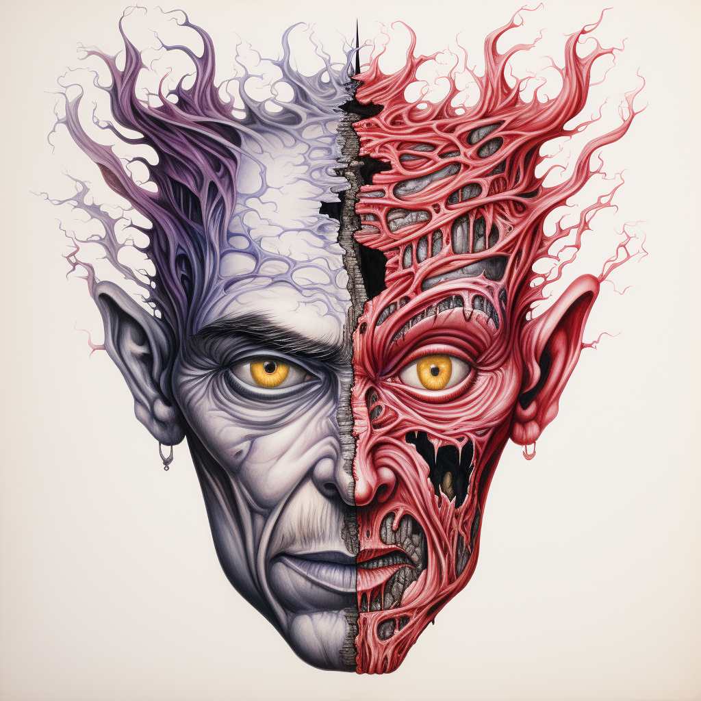 joev5634 drawing of a man that is half good and half evil by Se b25c3f57 85e6 4675 aab8 2134e7a46961 | Transcendental Aspirations
